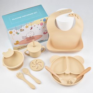 Venta directa de fábrica Juego de alimentación de bebé de diseño clásico Incluye cuchara Tenedor Snack Sippy Cup Bowl Plate Baberos para niños pequeños - Product Image 6