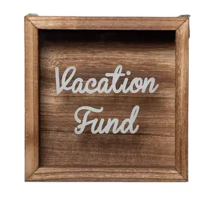 JUNJI crafts vacation fund personalized wooden travel piggy bank for adults box for saving vacation money