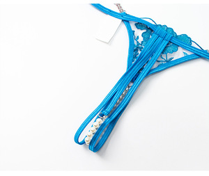 กางเกงในผู้หญิงสไตล์ใหม่สุดเซ็กซี่ สีฟ้า แบบทีแบ็ค ปักลายดอกไม้ ลูกไม้ประดับมุก เป้าเปิด โบว์ผูก กางเกงในเซ็กซี่แบบจีสตริง - Product Image 6