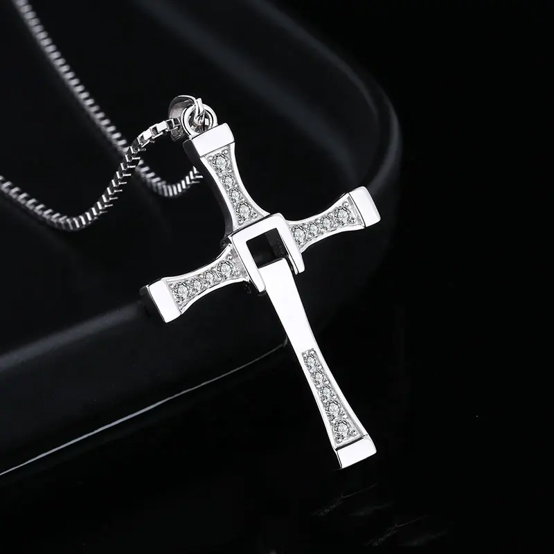 Classic Hot Sales 925 Sterling Silber Charm Cross Halskette Zirkon Kristall Kreuz Anhänger Halskette