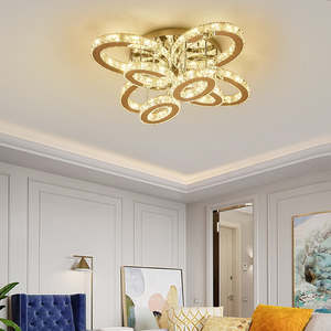 Nuevo diseño cabezas de lujo candelabros de acero inoxidable sala de estar regulable LED cristal círculo luz de techo - Product Image 1