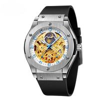 Reloj de Pulsera Automático Forsining Royal Style Tourbillon, Reloj Mecánico de Esqueleto para Hombre, Correa de Silicona, Resistente al Agua, con Fase Lunar