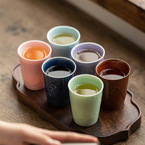 Tasse à café en céramique à motif vague en relief, mini tasse à Coca en porcelaine, style oriental pour le thé de l'après-midi et usage domestique - Product Image 1