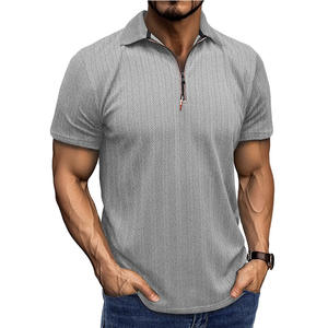 2025 été nouveau hommes à manches courtes Jacquard Polo Style européen américain revers fermeture éclair T-Shirt - Product Image 3