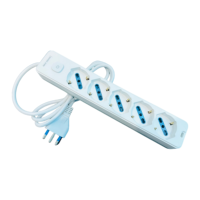 Interruptor de Enchufe Italiano FZF Modelo 305S 16A, 5 Posiciones, 5 Tomas de Corriente, Conexión Eléctrica para Uso Doméstico, Cable de 1.5m, 16A