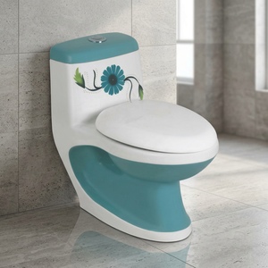 Inodoro de una pieza antisalpicaduras con sifón en P, de cerámica, montado en el suelo, para baño, sanitario. - Product Image 4