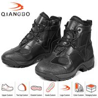 Chaussures de sécurité pour hommes en cuir de vachette noir mi-montantes, respirantes, avec fermeture éclair latérale, antidérapantes, embout en acier et anti-perforation