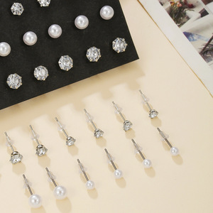Ensemble de 20 paires de boucles d'oreilles en fausses perles et strass, bijoux élégants simples et assortis pour femmes, en alliage de zinc et acier inoxydable - Product Image 2