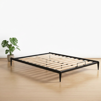 Cadre de lit king size en métal avec rangement, sommier à lattes, tiroir coulissant, base robuste en acier inoxydable pour chambre familiale ou principale