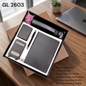 Coffret Cadeau d'Entreprise Olivia 5 en 1 : Carnet A5, Stylo Bille Métallique, Bouteille en Acier Inoxydable, Supports de Papeterie Mobiles - Personnalisable et Fait Main - Product Image 4