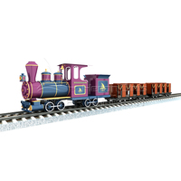 Parc d'attractions en plein air au design vintage, équipement d'amusement pour enfants, trains électriques sur rail