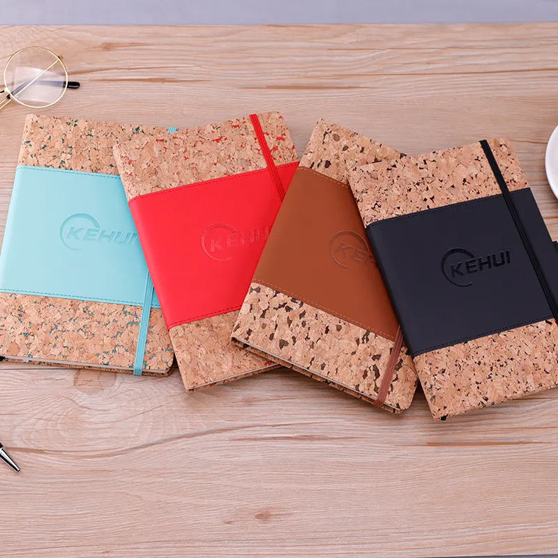 Personalisasi buku catatan kustom perlengkapan sekolah CorkSchool Planner Diary kulit PU Cover Notebook A5 dengan elastis