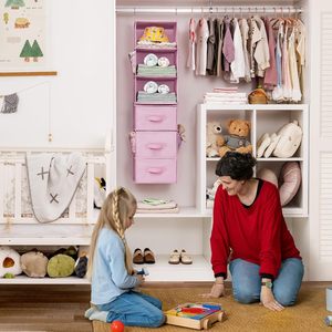 Hanging Closet Organizer <b>6</b>-Shelf Detachable With Side Pockets For Bedroom Clothing Storage Fabric Non Woven Material - Product Image 2