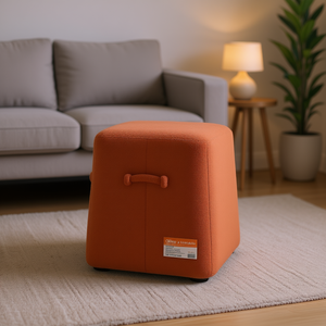 Pouf imbottito Oliver 16 pollici, quadrato affusolato, in tessuto pile arancione Spice, sgabello per la casa, arredamento per soggiorno - Product Image 2