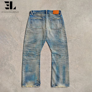 LARSUR Custom <strong>Denim</strong> Factory Premium Distressed Vintage Wash Selvedge <strong>Denim</strong> Pants Straight Leg Japanese Style Salvage <strong>Jeans</strong> Men - Product Image 3