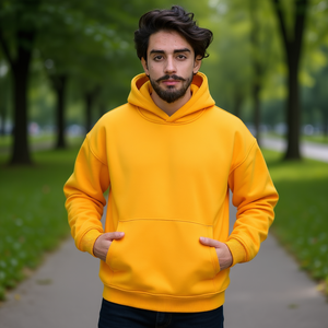 Sweat à capuche jaune moutarde personnalisé pour homme, 100 % coton, coupe classique, pull tricoté, couleur unie, écologique, vêtement d'hiver - Product Image 2
