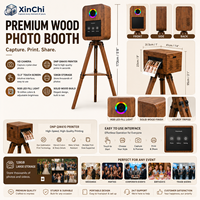 XinChi No Blur Photomaton en bois massif avec écran tactile 13,3 pouces, éclairage RGB, impression instantanée DNP QW410, compatible SLR/appareil photo/iPad