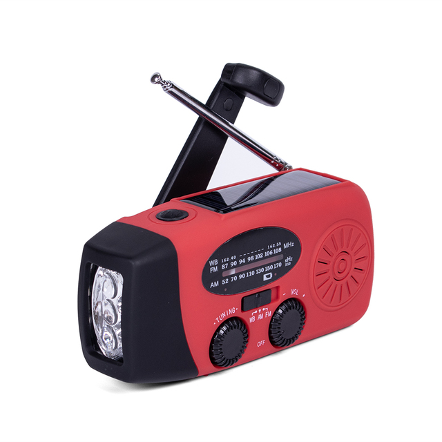 Portable 2000mAh Phone Charger NOAA Weather FM Radio Solar Hand Crank Emergency Radio with LED Torch Promotional Flashlights