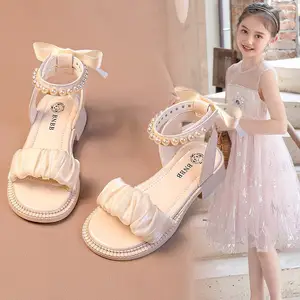 Girls' Sandals 2024 Summer New Fashion Pearl Baby Shoes Little Girl Open Toe Breathable Princess Children Shoes Girls