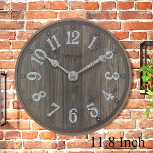 12Inch Nordic Wood Grain Wall Clocks Wholesale Living Room Circular Quartz Analog Vintage Clock Wall Antique