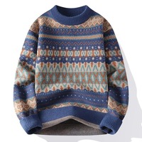 Sweater Pria Vintage Model Longgar Kerah Bulat Trendy Jepang Warna Kontras Anti Pilling Streetwear Rajutan