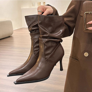 Factory Wholesale Women's Autumn/Winter Summer CHUKKA <strong>Boot</strong> 2024 Fashion Waterproof <strong>Square</strong> <strong>Heel</strong> Mid-Calf Pointed <strong>Toe</strong> Lightweight - Product Image 3