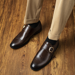 2025 nouveau modèle en cuir hommes chaussures habillées formelles Style anglais richelieu en cuir chaussures d'affaires Style moine - Product Image 5