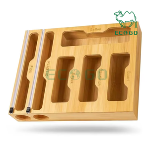 6 in 1 Bamboo Ziplock Bag Storage Organizer Bamboo Plastic Wrap <b>Foil</b> <b>Dispenser</b> With Cutter - Product Image 5