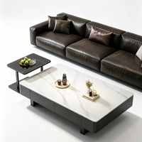 Ensemble de tables basses rondes modernes avec tiroir de rangement, finition marron foncé mat et table d'appoint en verre trempé noir