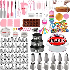 Fournisseur alibaba 2023 nouveau Kit de décoration de gâteau antidérapant 464 pièces A vend 60 pièces ensemble de gâteau, table rotative, table de montage outil de cuisson de gâteau