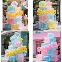 Décoration géante gonflable en forme de cube de glace, colorée, style estival, sur mesure, pour événements commerciaux et décors de scène