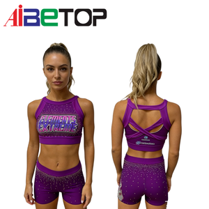 Tenue de danse élégante pour cheerleading, rose violet, avec haut dos nu à bretelles croisées et jupe fluide en mousseline, pour la performance et l'entraînement - Product Image 2