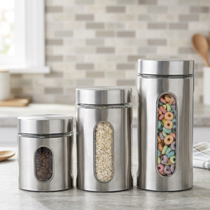 Recipientes de Almacenamiento de Alimentos de Acero Inoxidable, Herméticos, Redondos, Diseño Minimalista para Uso en la Cocina - Product Image 3