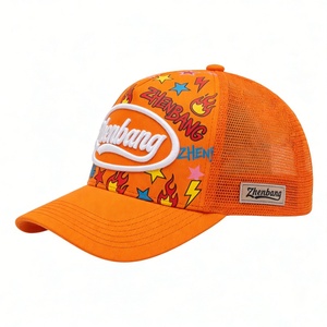 Casquettes de camionneur personnalisées en sublimation graffiti orange, broderie 3D en relief, vente en gros, unisexe, streetwear, maille tendance - Product Image 1