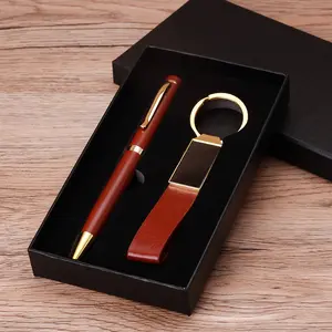 2pcs Set Business Gift Set Custom Logo PU Leather Keychains And Pen Corporate Gifts New Product Idea 2024