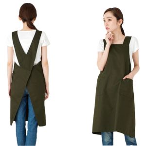 Tablier JIAHE de style japonais en forme de X, sans manches, avec double poche, couleur unie, bretelles croisées, en coton doux, lavable et réutilisable - Product Image 3
