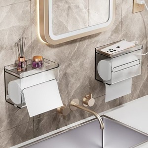 Wandgemonteerde Tissuehouder Zonder Sporen Sticker Trekkoord Doos Plastic Multifunctioneel Toiletpapier Doos Groot Formaat - Product Image 4
