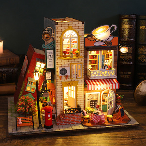 Kit de Madera para Armar Manualmente, Decoración para Libros con Diseño de Cafetería Europea, Miniatura de <span class=keywords><strong>Casa</strong></span> de Muñecas con Luz LED - Product Image 4