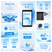 Tablet PC Kustom 8 Inci dengan Android 10/15 Octa Core MTK 4G LTE Tablet Android 8 Inci untuk Hadiah