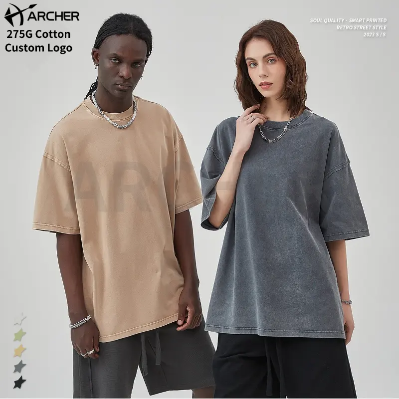 Archer News เสื้อยืดผ้าฝ้ายสำหรับผู้ชาย,เสื้อยืดสไตล์วินเทจสีพื้นทรงปล่อยกรดสำหรับทุกเพศ