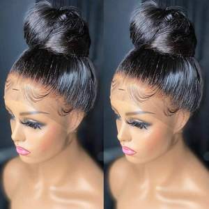 Nuova tendenza lunga dritta con filo trasparente invisibile 360 pizzo materiale svizzero Pre pizzicato capelli umani grezzi parrucca senza colla - Product Image 4