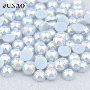Mode 2 4 6 8 10 12 14mm perles blanches strass autocollants Flatback cristal pierres demi-ronde <span class=keywords><strong>perle</strong></span> pour la décoration - Product Image 3