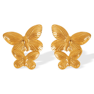 Butterfly Earrings Gold Silver <b>Titanium</b> Steel Chandelier Earrings For Women Party Jewelry EH755G EH755S - Product Image 5