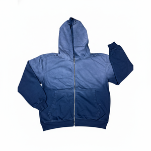 Blue Sunfaded French Terry Graphic Vintage Acid Washed <b>Sun</b> Faded Zip up Hoodie Casual Fashion 100% Cotton Streetwear Hoodie - Product Image 1