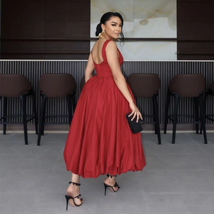 Robe longue <span class=keywords><strong>de</strong></span> soirée élégante pour <span class=keywords><strong>femme</strong></span>, sans manches, col rond, taille haute, dos nu, ourlet ballon fluide, en stock pour la vente en gros, idéale pour les vacances - Product Image 2