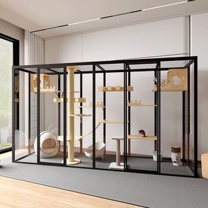 Pantalla panorámica de cristal y aluminio para gatos, gran vitrina rectangular de madera personalizable sin cierre para interiores, marca <span class=keywords><strong>Cat</strong></span> <span class=keywords><strong>Island</strong></span> - Product Image 1