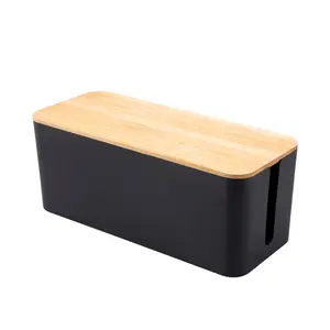 3 Sizes Black Desktop Home Office Kitchen Cable Management Box Box with Bamboo Lid