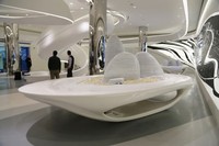 Comptoir de réception incurvé en fibre de verre renforcée de plâtre, sur mesure, design courbé, pour boutique et centre de beauté
