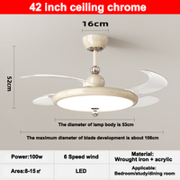 Ventilateur de plafond lumineux moderne à LED de 42 pouces avec moteur CC, télécommande, 6 vitesses, variateur d'intensité, lampe de plafond, nouveau prix d'usine 2026