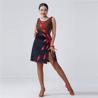 Robe de danse latine moderne L-2030 avec strass, sans manches, en velours noir, costume de scène pour femmes, vêtements de danse